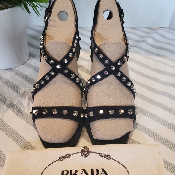 Prada Blue Suede Studded Sandals - Picture 3 of 16